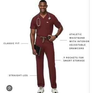 Figs scrub set mens XXL burgundy axim cargo chisec top nurse doctor dentist